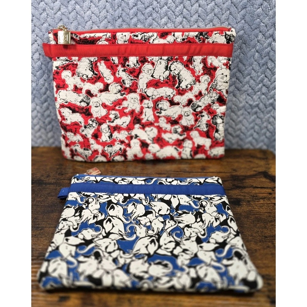 2 Carolina Herrera X Neiman Marcus Poodle Puppy Travel Bag iPad Case Makeup Case